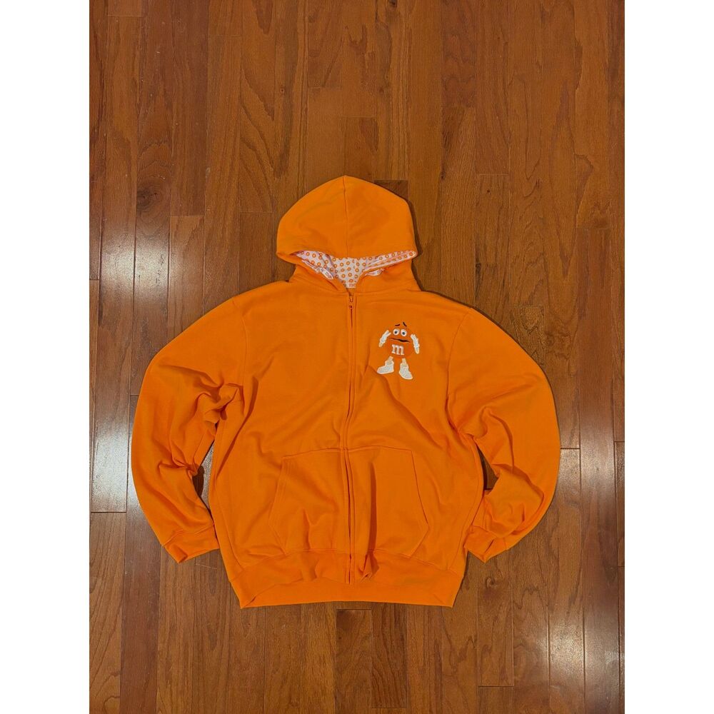 Vintage M&M's World Orange Character Embroidered Full Zip Hoodie